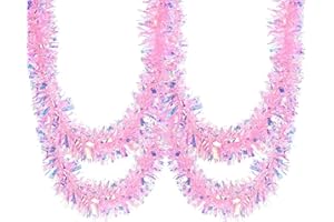 GLYINNHE 33ft Pink Christmas Tinsel Twist Glitter Foil Decoration