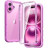 Diaclara Designed for iPhone 16 Case, Upgraded [Full Camera Protection] Full Body Rugged Bumper Case with Built-in Screen Protector, Rose Pink