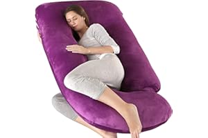 Elover Pregnancy Pillows,U Shaped Full Body Pillow for Sleeping Support,57 Inch Maternity Pillow for Pregnant Women with Removable Cover(Velvet,Dark Purple)