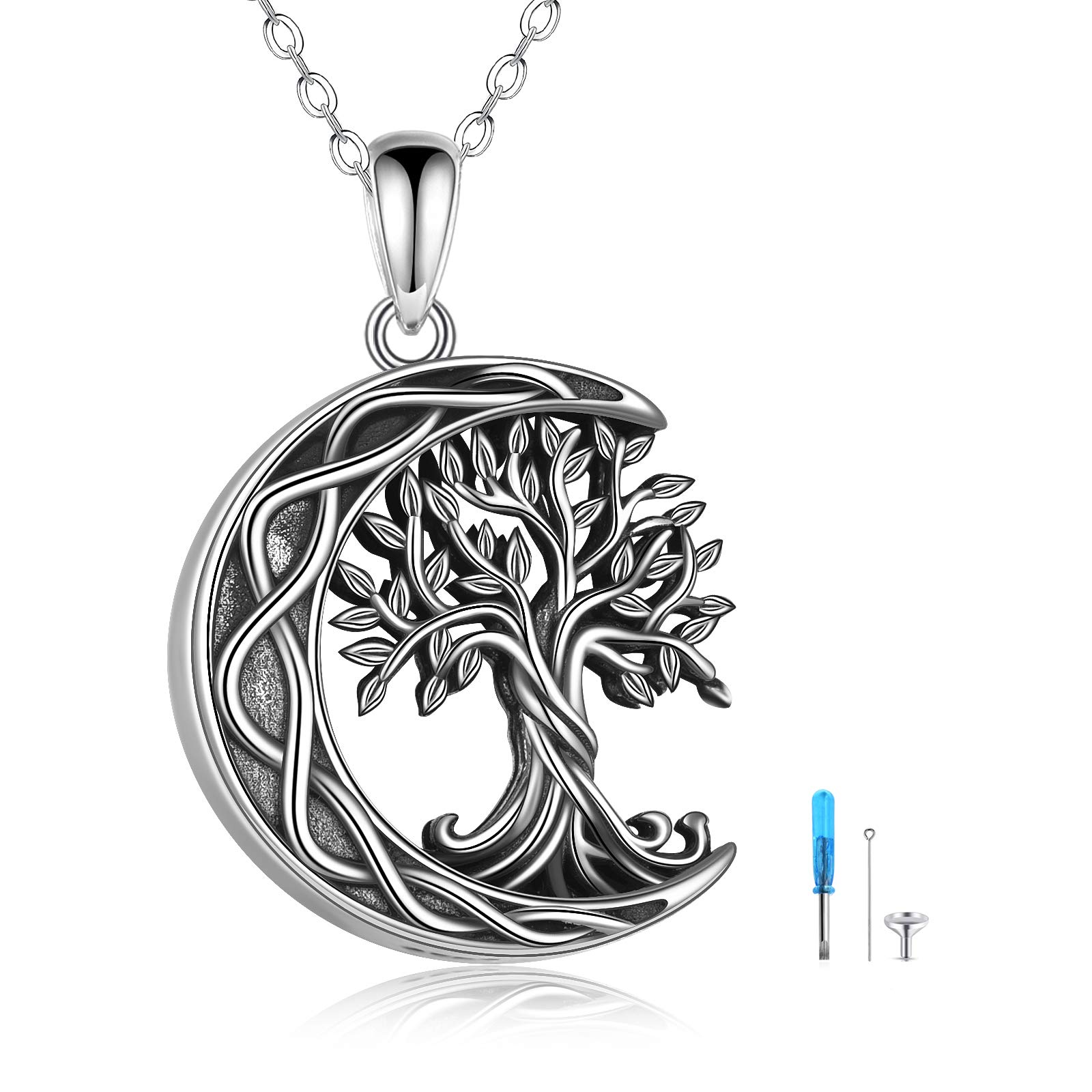 Tree of Life Urn Necklaces for Ashes Sterling Silver Celtic Knot Moon Tree of Life Cremation Jewelry for Ashes Memory Jewelry for Women Men