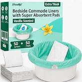 Extra Thick Bedside Commode Liners with Absorbent Pads, 50 Liners + Pads | FSA / HSA Eligible, Leak Proof, for Elderly, Adults and Seniors