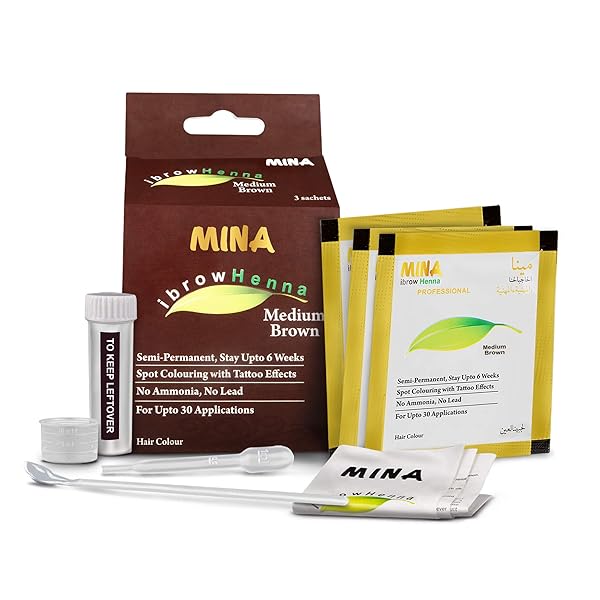 MINA IBROW HAIR COLOR|NATURAL SPOT COLORING HAIR TINTING POWDER, WATER AND SMUDGE PROOF|NO AMMONIA, NO LEAD WITH 100% GRAY CONVERGE|MEDIUM BROWN TINT KIT|UPTO 30 APPLICATIONS.