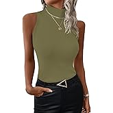 Women's Mock Turtle Neck Tank Tops Slim Fit Ribbed Knit Sleeveless Tops Casual Cami Vest Shirts