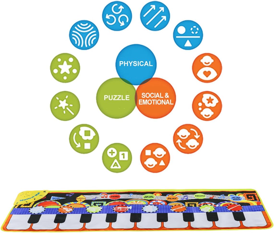 Tencoz Musical Piano Mat 19 Keys Piano Keyboard Play Mat Portable Musical Blanket Build-in Speaker & Recording Function for Kids Toddler Girls Boys: Toys & Games