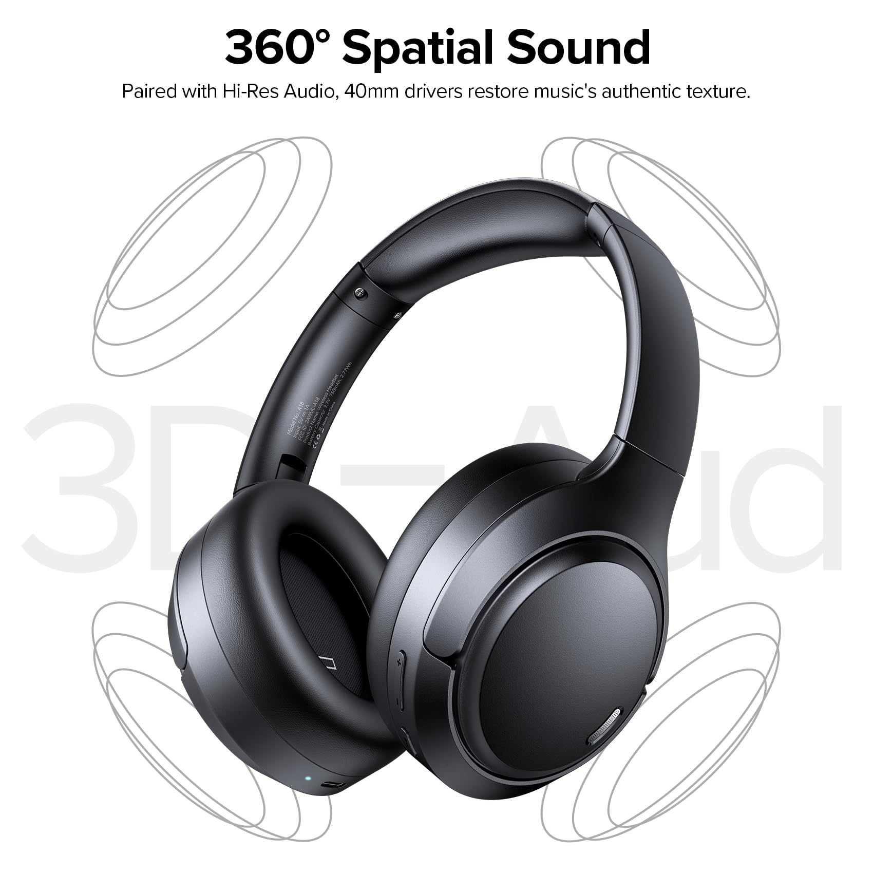 TAGRY Hybrid Active Noise Cancelling Headphones 120Hrs Playtime ENC Clear Call Mic Over Ear Wireless Bluetooth Headphones with Hi-Res Audio Comfort Earcups Low Latency ANC Headphone for Travel Game