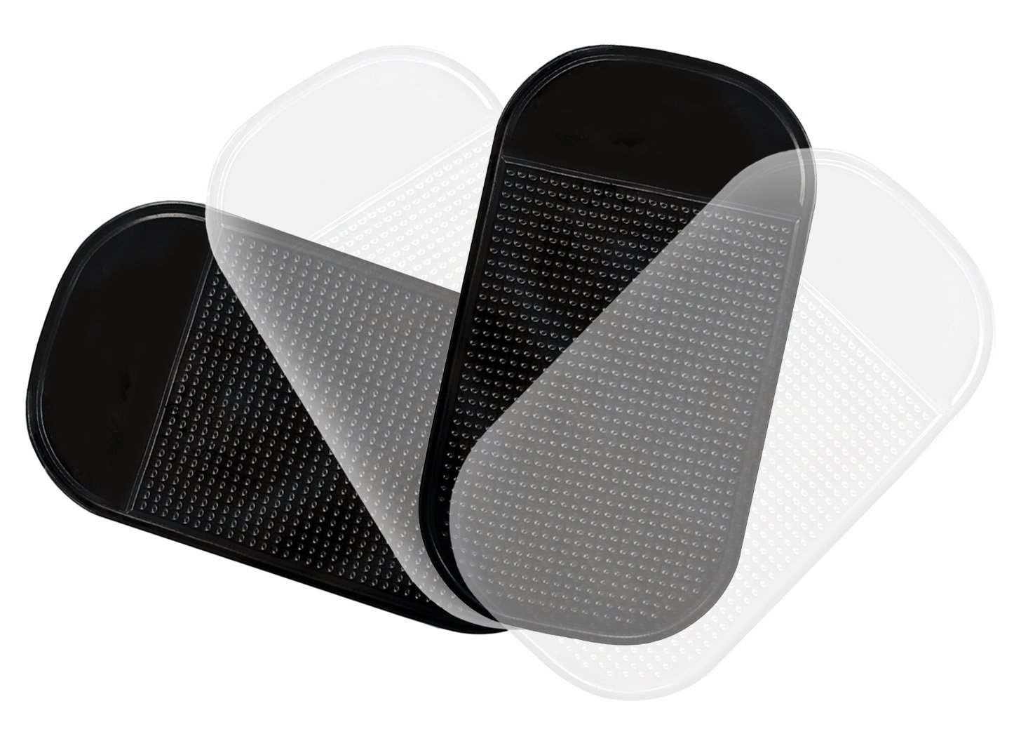 4 x Lilware Antislip Sticky Mat for Car Dashboard or Any Other Surface. 2 x Black and 2 x Transparent Washable Silicone Gel Pad for Miscellaneous Equipment - Phones, Cameras, Game Accessories and Other Small Items. Black / Transparent