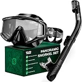 Scuba Prime Pano 3 180&deg; Panoramic Dive Mask, Three-Window Tempered Glass Scuba Mask with Dry Top Snorkel, Dual-Layer Silicone Skirt Anti-Leak Diving Gear for Men Women Teens Adults, 4 Color Options