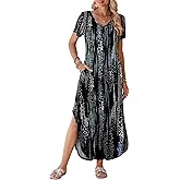 BELAROI Womens Plus Size Maxi Dresses Summer T Shirt Dress Casual V Neck Short Sleeve Long Dress Loose Fit Pockets Split