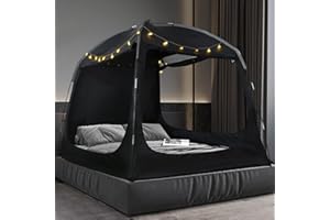 Hazacl Bed Tent Twin Full Queen King Size Canopy Tent for Kids and Adult - 80% Blackout Indoor Sleeping Tents with Star String Lights, Big Space Breathable Dome Tent Playhouse for Boys & Girls