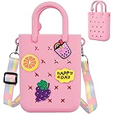 Oudizz Mini Rubber Tote Bag, Silicone Beach Tote for Little Girl & Woman, Cute Bag with 20 Charms & Adjustable Shoulder Strap