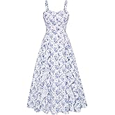 Belle Poque Sun Dresses for Women Spring Summer Floral Midi Flowy Spaghetti Ruffle Wedding Guest Tea Party Dress