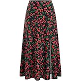 CIDER Womens Long Skirts Floral Elastic High Waisted Split Hem A Line Flowy Skirt Summer Outfits