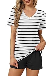RUBZOOF Women's Short Sleeve Pajama Sets Striped