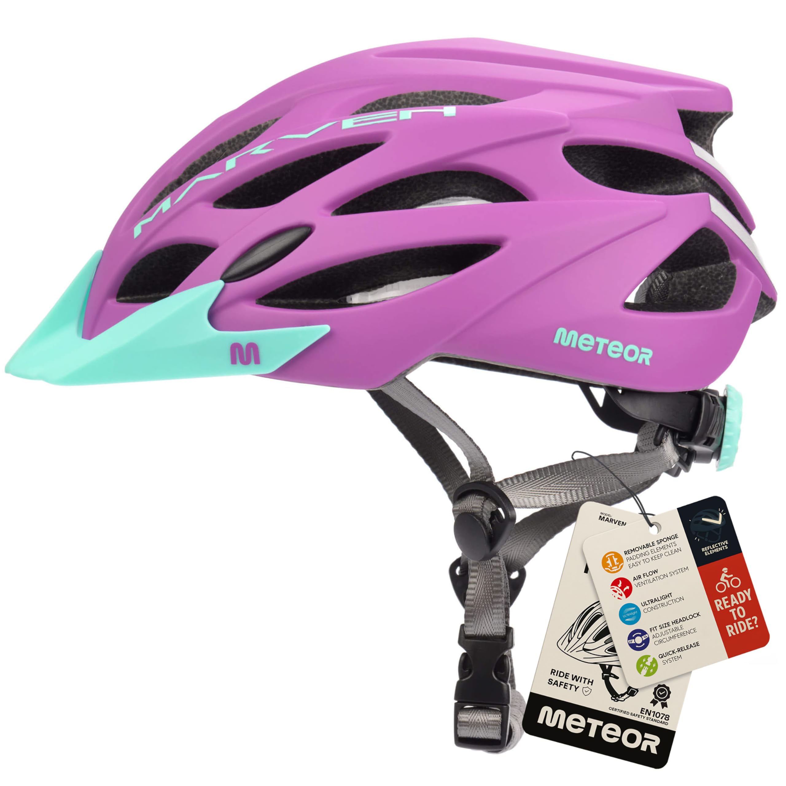 Meteor - MARVEN Cycle Helmet – Lightweight Adjustable Helmet for Men, Women, Kids – MTB, Bike, Scooter, Skateboard & Hoverboard – Breathable with Detachable Visor - Size S - Eggplant