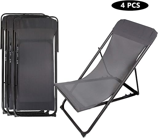 Amazon De Cclife Eisen Liegestuhl Sonnenliege Klappstuhl 4er Set Gartenstuhl Balkonstuhl Verstellbar Klappbar Belastbarkeit 120 Kg Outdoor Farbe 001 Eisen Rahmen In Dunkelgrau Grosse 4er Set
