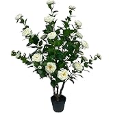 3.3ft Artificial Camellia Tree in Pot with White Flowers – Faux Camellia Plant for Indoor & Outdoor Home Décor, Front Door Decoration