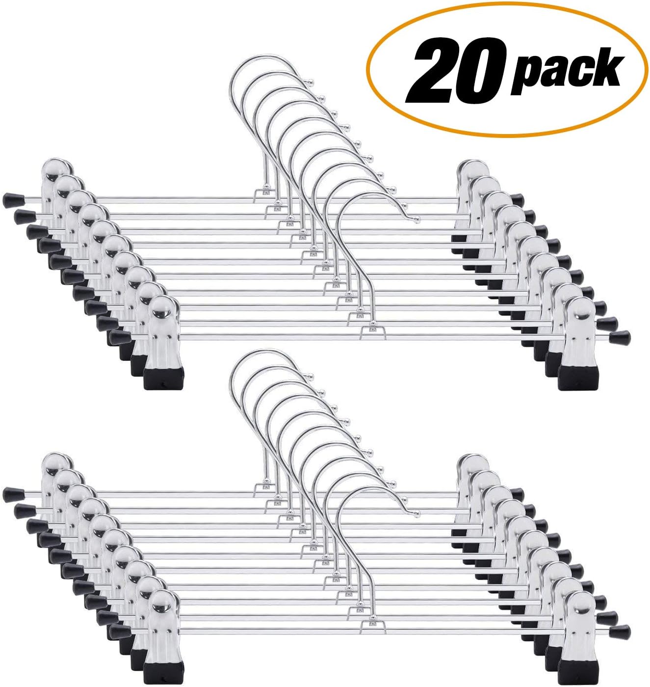 IEOKE Trouser hangers, Skirt hangers with adjustment metal grip pant hangers for heavy duty durable space saving (20 Pack)