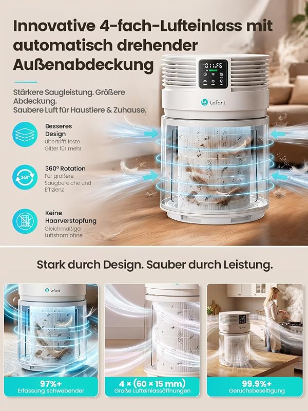 Luftreiniger HEPA H13, CADR 350m³/h, PM2.5 Sensor, bis 108 m²