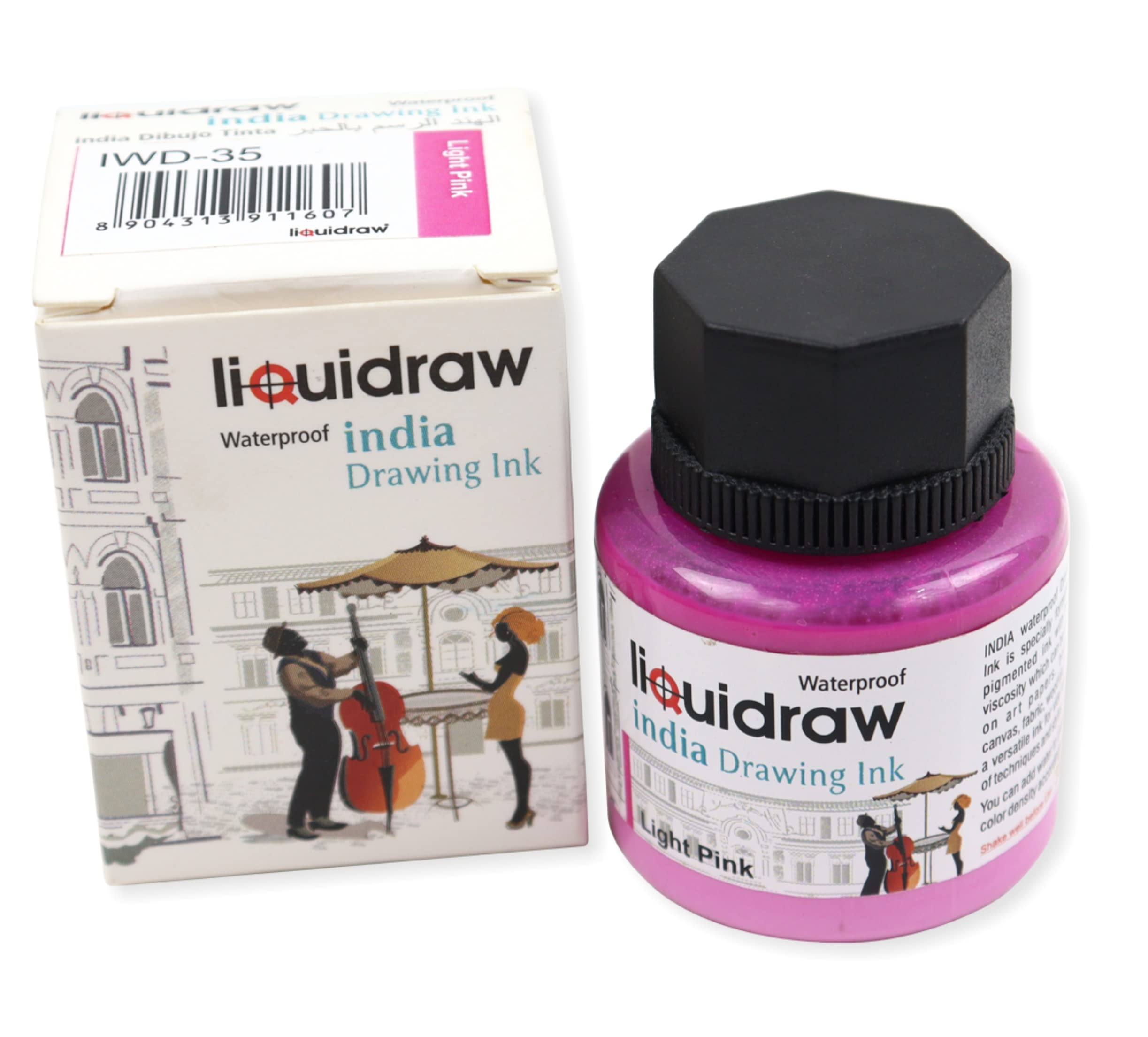 Liquidraw Coloured Drawing Ink India Ink, Waterproof 20 Assorted Colours, 35ml Indian Inks for Artists (Light Pink)
