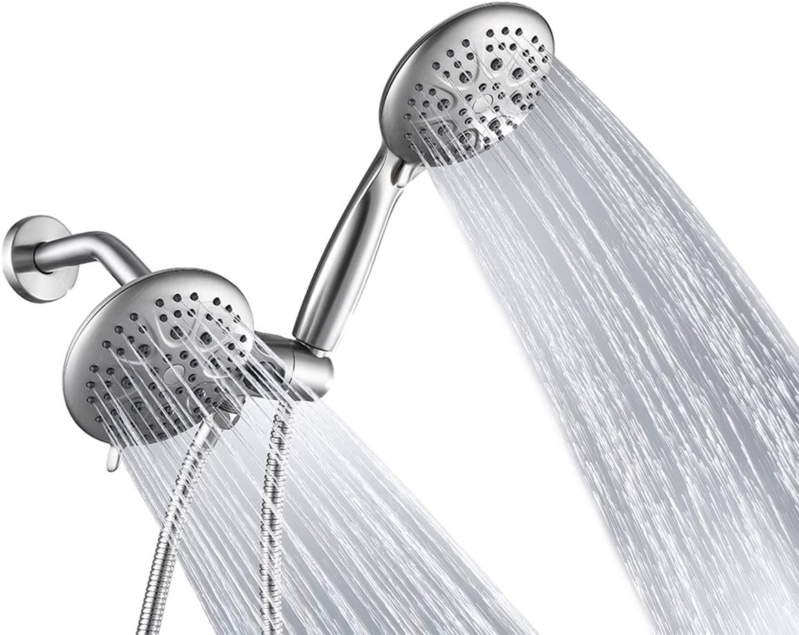 Homelody 5" High Pressure Shower Head and Handheld Shower, Brushed Nickel Dual Shower System 6-Settings Unique 3-Way Water Diverter with Stainless Steel Hose - - 