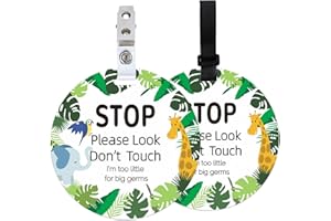 ORIGACH 2 Pack Animals No Touching Baby Signs, Stop Do Not Touch Baby Car Seat Sign Stroller Tags with Hanging Strap and Clip, No Touching Baby Sign for Newborn Baby Boy Girl