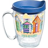 Tervis Florida - Siesta Key Cabanas Tumbler with Wrap and Blue Lid 16oz Mug, Clear