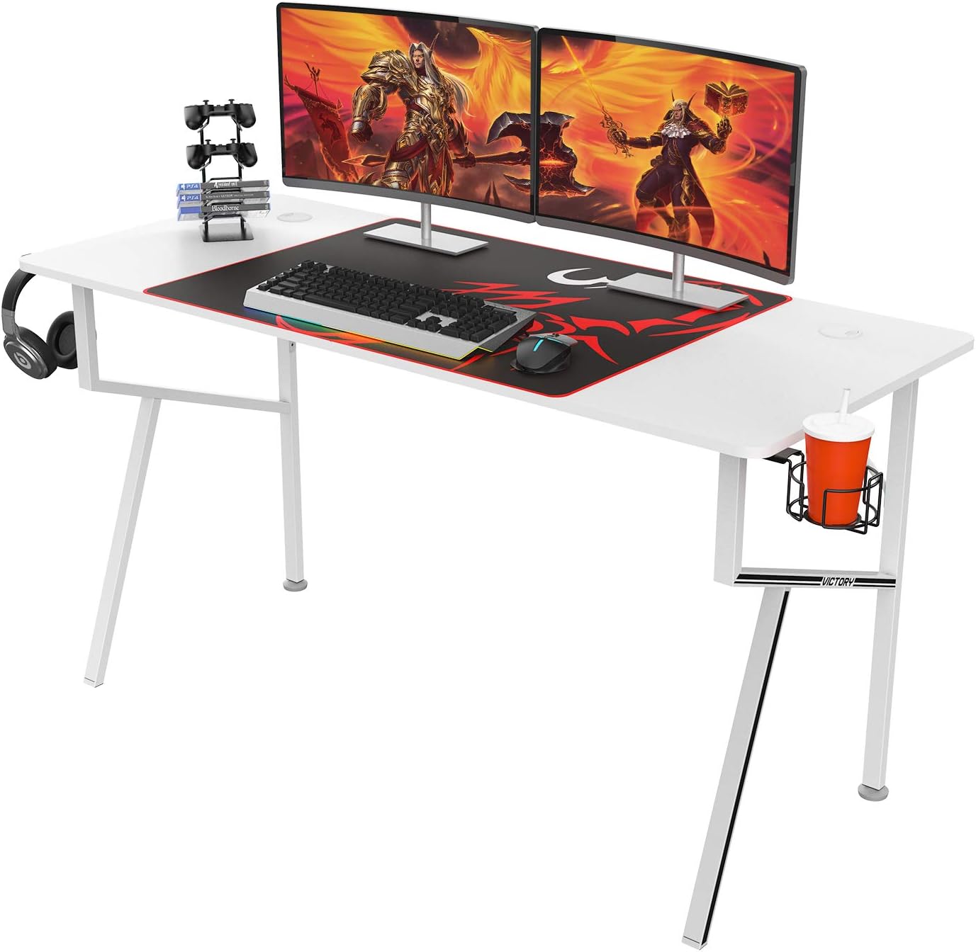 DESIGNA 63'' Gaming Desk, K-Shape Computer Desk with Free Mouse pad, Cup Holder& Headphone Hook & Controller Stand, Gamer Workstation for Home Office, Black: Kitchen & Dining