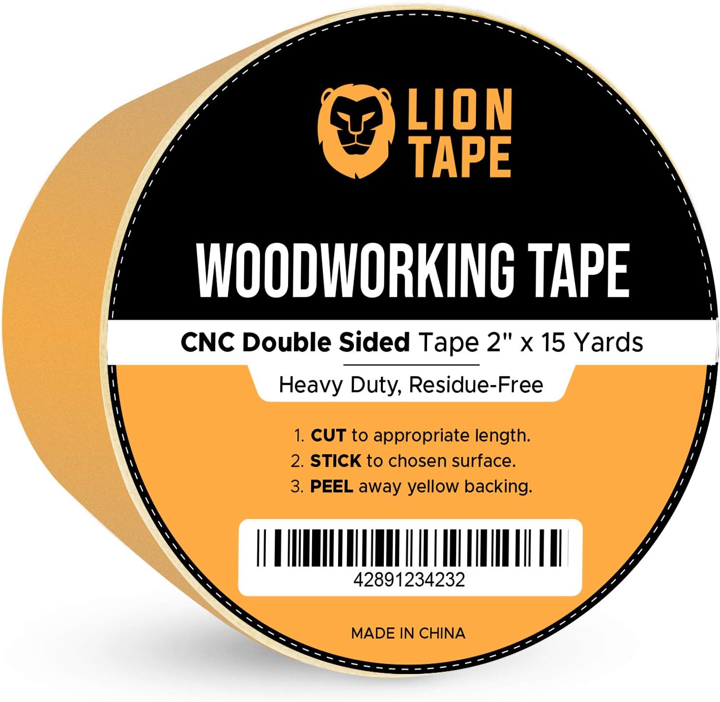Double Sided Woodworking Tape w/Yellow Backing 2" x 15 yds, for CNC Machining, Wood Templates, Removable & Residue Free