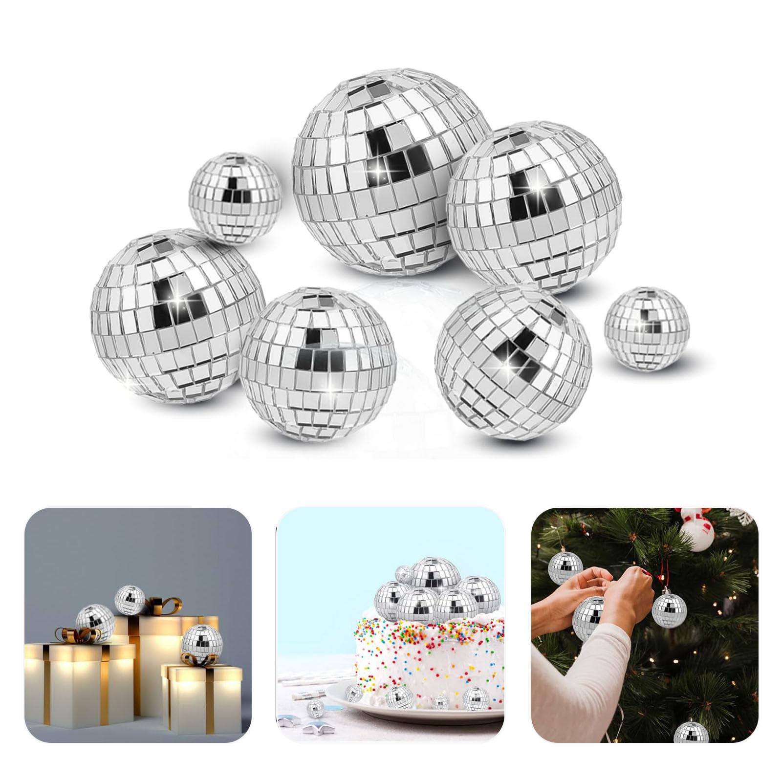 7Pcs Disco Ball Cake Topper - 4 Sizes Disco Ball Decorations for 70s Themed Parties