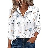 Zeagoo Button Down Shirts for Women 3/4 Sleeve Tops V Neck Collared Blouses Business Casual Outfits S-2XL