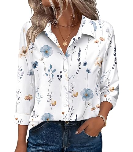 Amazon.com: LOMON Button Down Shirts for Women 3/4 Length Sleeve