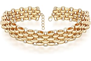 BONJOULRY Gold Necklace for Women Chunky, Big and Thick Gold Choker Necklaces for Woman Silver Cuban Link Collar, Punk Cuban Link Chain Choker Necklace for Woman 4.5″ + 4″ Adjustable