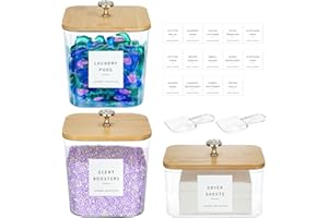 POLRAI 3 Pack Laundry Room Organization Storage Containers Acrylic Laundry Pod Containers and Dryer Sheet Holder with Lids and Labels for Laundry Detergent Laundry Pods Dry Sheet Organizing
