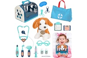 TEWIWAP Doctor Kit for Kids with Dog Toy, Girls Boys Vet Playset Kit with Pet Cage & Stethoscope, Veterinarian Pretend Play Toys Doctor Kit for Toddlers Birthday Gift for Age 3 4 5 6 7 8 Years Role Play