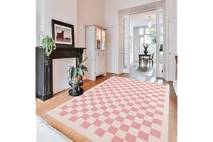 TRUEDAYS Area Rug 5x7 Modern Pink Checkered Rug for Living Room and Bedroom Washable Rug with Non-Slip Backing Soft Pink Rug 5x7 Low Pile Checkboard Area Rug Carpet for Indoor Use