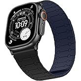 Sixmoat Double Sided Wearable Magnetic Band Compatible with Apple Watch Band 49mm 46mm 45mm 44mm 42mm for Men Women,Soft Silicone Strap for iWatch Ultra SE Series 11 10 9 8 7 6 5 4 3, Dark Blue-Black