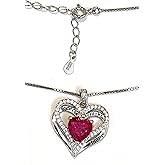 Natural and Certified 3.2ctw Diamond and Ruby Heart Pendant Necklace 2 Carat Heart Shaped Solitaire Diamond Necklace 42 Diamod Jewelry for Woman Solid Silver 18k Gold Together Forever Always Handmade