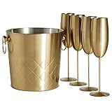 VonShef Brushed Gold Champagne Bucket with 4 Gold