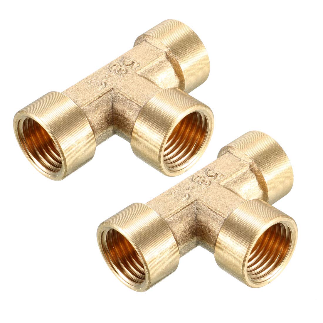 sourcing map Brass Tee Pipe Fitting 1/4 PT Female Thread T Shape Connector Coupler 2pcs