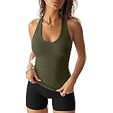 Darong Halter Tank Top for Women with Built in Bra Soft Ribbed V Neck Backless Cami Shirts Basic Summer Outfits