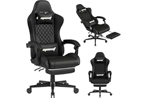 OPIESIT Gaming Chair,Ergonomic Computer Chairs for Adults with Footrest, PU Leather Office Chair with Adjustable Lumbar Support & Pocket Spring Cushion - Heavy Duty 400lb Capacity Gamer Chair(Black)