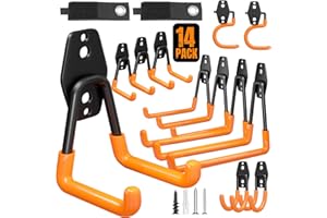 Wallavant Garage Hooks Heavy Duty, 14 Pack Wall Mount Storage Hangers with Mop Broom Holders and Extension Cord Holder Organi