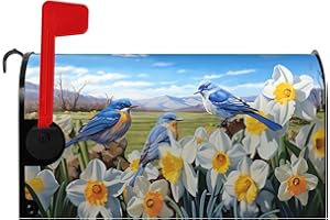 Dacawin Mailbox Covers Magnetic Summer Bluebirds Daffodil Flower Mail Box Post Cover Spring Floral Bird Blue Sky Mailbox Wrap