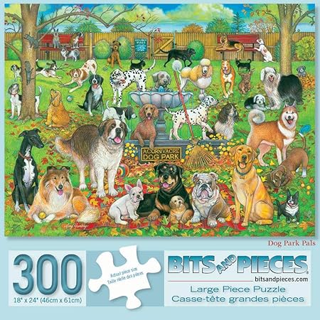 Amazon Bits And Pieces 300ピース ジグソーパズル 大人用 18インチ X 24インチ 犬の公園の友達 300 ピース 秋のペットが葉で遊んでいるジグソーパズル アーティストエイミー ローゼンバーグ ジグソーパズル おもちゃ