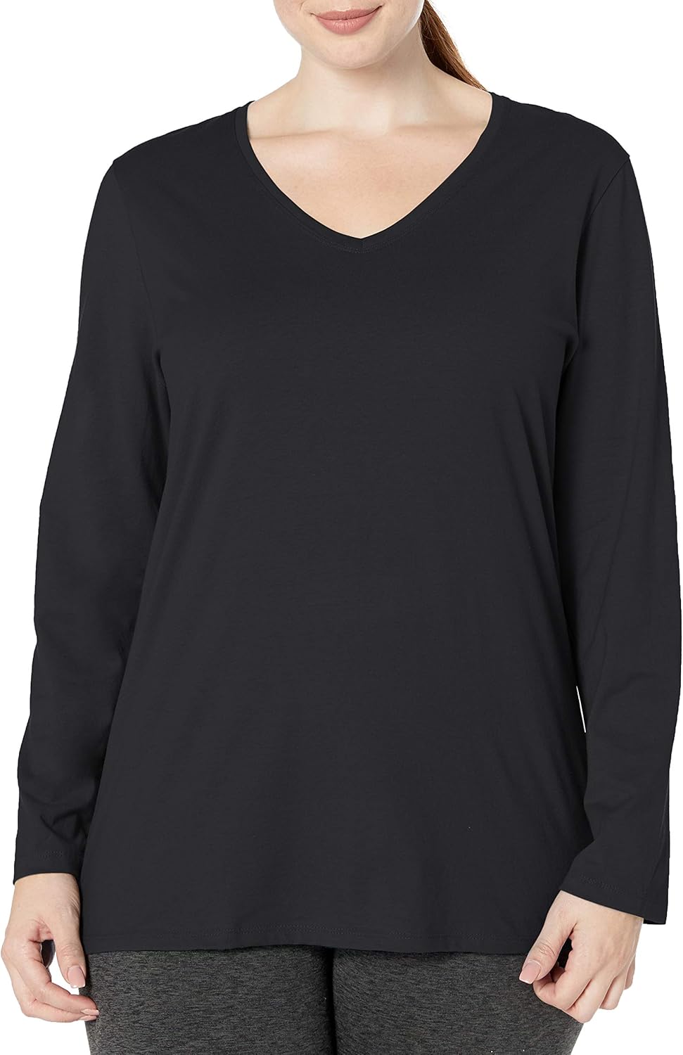 JUST MY SIZE Women's Plus Size Vneck Long Sleeve Tee at  Women’s Clothing store