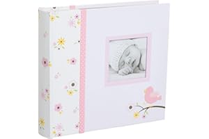 LIL PEACH Lil' Peach Baby Photo Album, Memory Keepsake Babybook, Newborn Scrapbook, Gift for New and Expecting Parents, Baby Girl Accessory, Holds 200 Photos, Floral and Pink Polka Dot