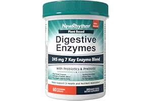 NewRhythm Digestive Enzymes 245 mg, with Probiotics and Prebiotics, Plant Based, 7 Key Enzymes, Digestion, Nutrient Absorption, Protease Amylase & Lipase, 60 Vegan Capsules