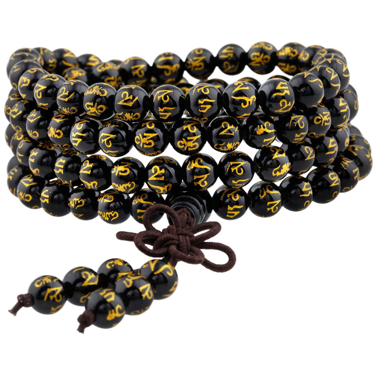 Shanxing 108 Prayer Beads Mala Bracelet Tibetan Buddhist Buddha Meditation Stone Necklace,Black Agate