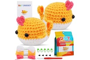 kgxulr 2 Pcs Yellow Whale Crochet Kit for Beginners, Beginner Animal Crochet Kit, Cute Crochet Starter Kit with Video Tutorial, Crochet Hooks, Colored Yarns, Stitch Marker Complete Crochet Set
