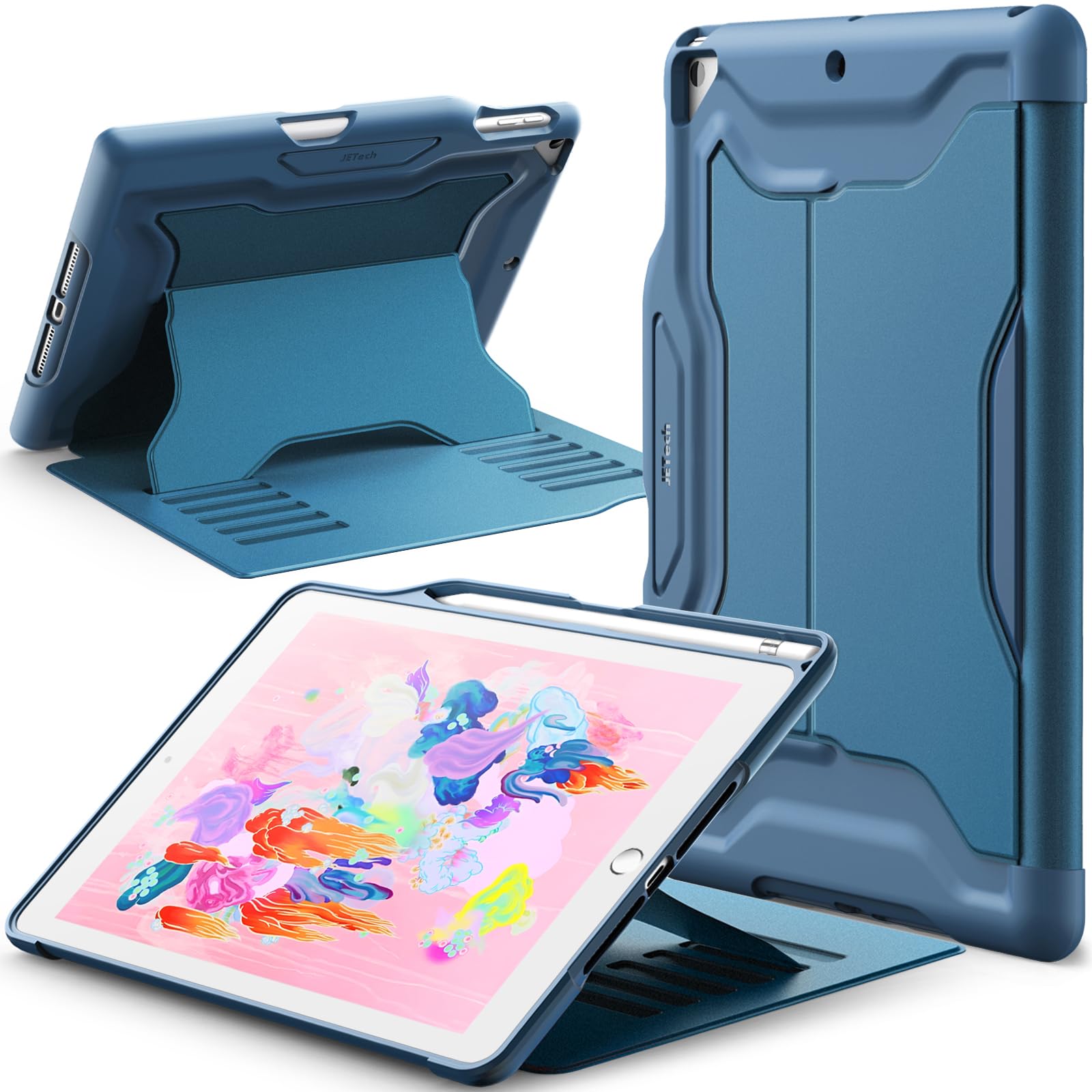 JETech Case for iPad 9.7-Inch 2018/2017 (6th/5th Generation) with Pencil Holder, Protective Multiple Angle Magnetic Stand, Shockproof (Teal)
